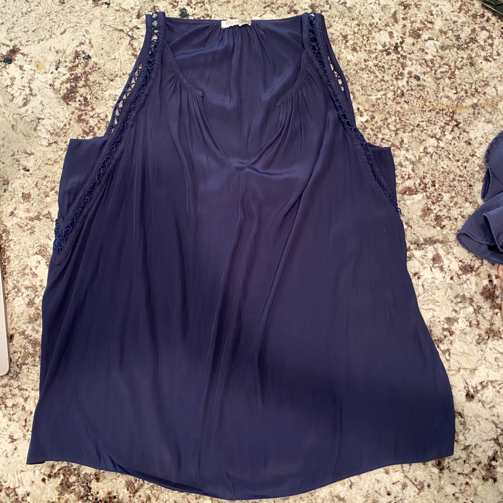 Ramy Brook Navy Sleeveless Silk Blouse